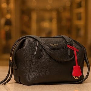 NEW Tory Burch Perry Black Leather Large Satchel/Shoulder Bag with Zipper Top